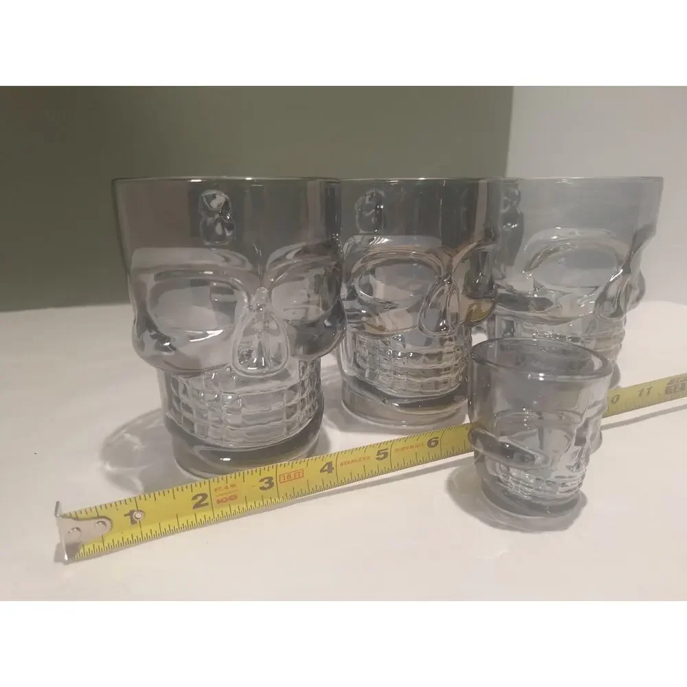Skull Beer Mug Set 3 + Skull Shot Glass Gothic Barware Halloween Decor - Picture 4 of 7
